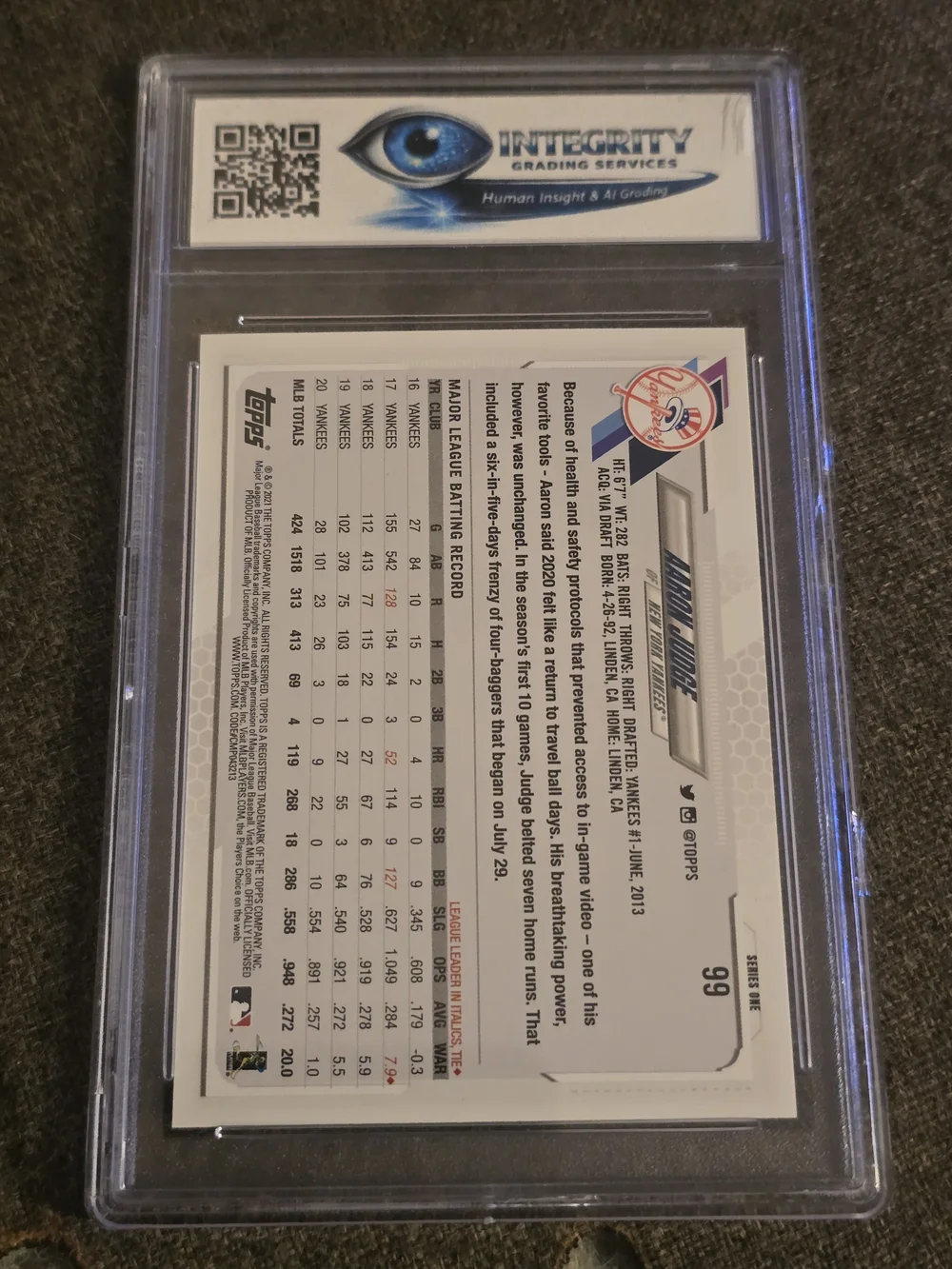 2021 Topps Aaron Judge 70th Anniversary GEM MINT 9.5 Baseball Card - Picture 2 of 2